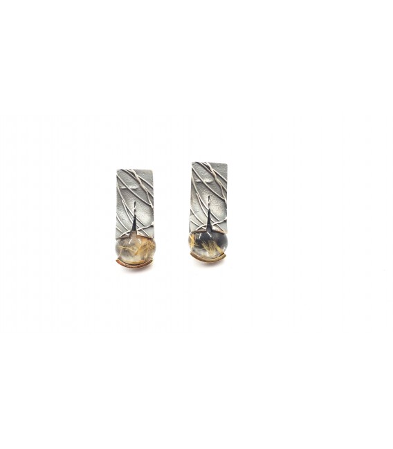 Pendientes plata oro y cuarzo