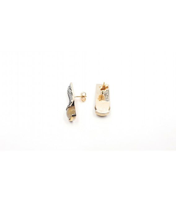 Pendientes plata oro y cuarzo