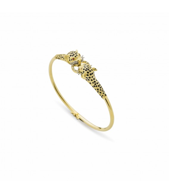 Pulsera Esclava Pantera en Oro 18K con Diamantes y Rubís
