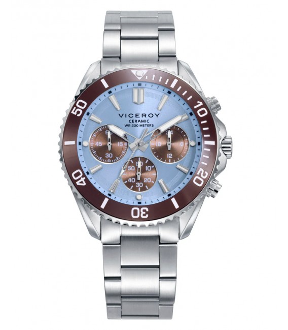 Cronógrafo hombre Viceroy acero bisel cerámica marrón esfera azul 41179-37