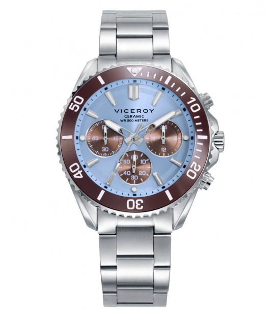 Cronógrafo hombre Viceroy acero bisel cerámica marrón esfera azul 41179-37