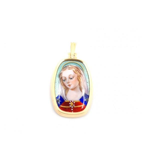Medalla Verge Or 18kt Esmaltada Oval